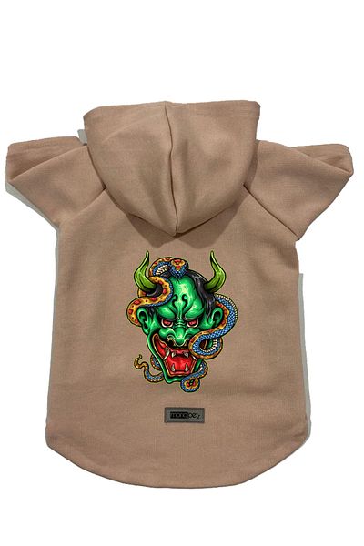 Monopetz Hooded Fleece Sweatshirt Dog and Cat Outfit & Dress - Beige Master Of The Snake