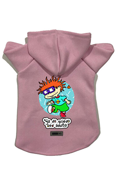 Monopetz سويت شيرت من الصوف بغطاء للرأس ملابس للكلاب والقطط - وردي Rugrats Ca...