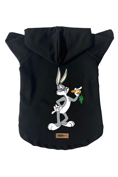 Monopetz Hooded Fleece Sweatshirt Dog and Cat Outfit & Dress - Black New Bugs Bunny
