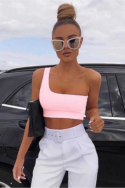 Madmext Mad Girls One Shoulder Pink Strappy Body Mg325
