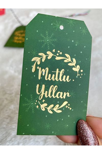 Hayal.kirtasiyesi 5X8 cm 20 Pieces of New Year's Tags - Gold Leaf, One-Way, Perforated Product Tags