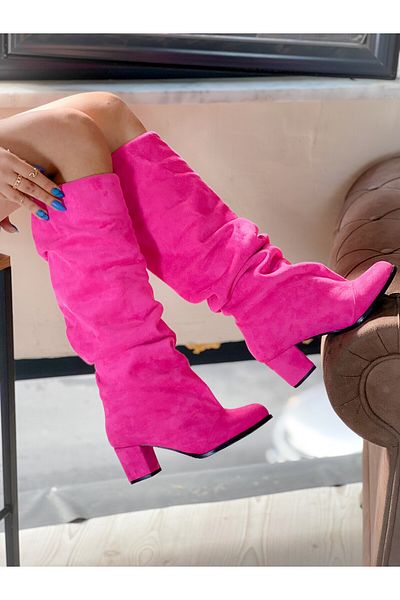 irmona Μπότες Pusı Fuchsia Luxury Suede Bellows Below the Knee