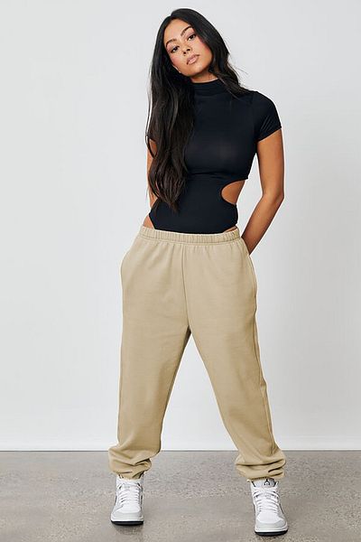 Madmext Beigefarbene Oversize-Jogginghose für Damen mit elastischem Bund Mg1235