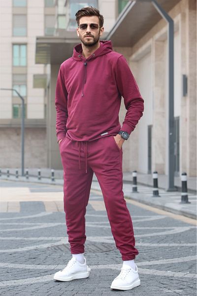 Madmext Claret Red Kapuzen-Basic-Trainingsanzug-Set 5908