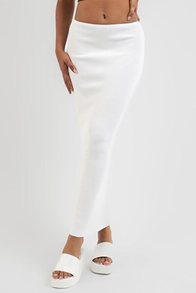 Madmext White Basic Long Knitwear Skirt Mg1813