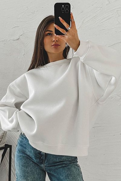 Madmext Ecrufarbenes Basic-Sweatshirt mit Rundhalsausschnitt Mg1559