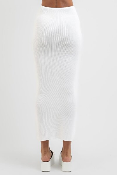Madmext White Basic Long Knitwear Skirt Mg1813