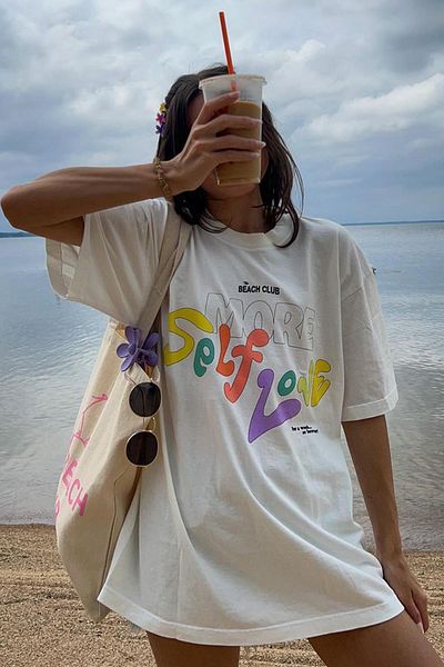 Madmext Moonlife White Printed Oversize tričko Mg1522