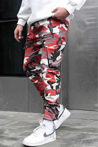Madmext Rote Camouflage Cargo-Tasche Herren Jogginghose 5791