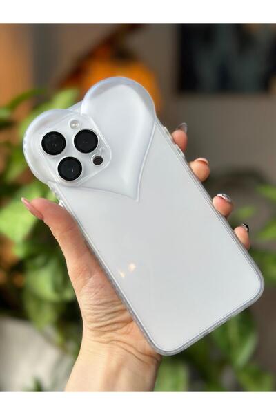 Go Aksesuar Iphone 14 PRO Şeffaf 3d Kalp Tasarımlı Silikon Kılıf