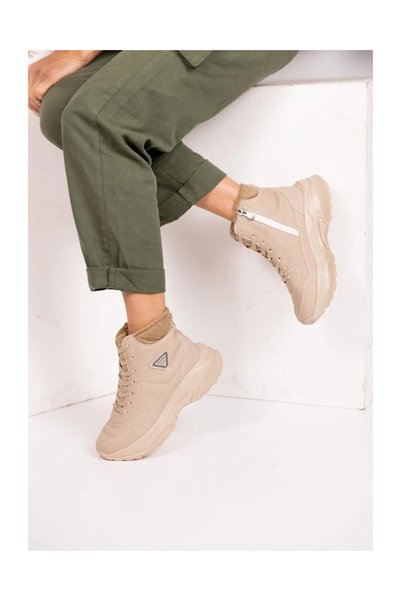 VELLICHOR Acropol Woolen Beige Fur Winter Women's Boots - Beige - Slim Fit, Please Choose One Size Up!