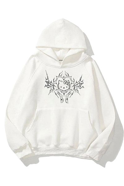 Carpe Heart Decor 3 Thread White Oversize Sweatshirt