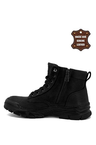 Bulldozer Buldozer 240038 Erkek Hakiki Deri Düz Bot Siyah