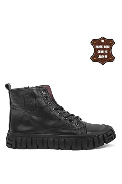 MARCOMEN 14115 Men's Genuine Leather Flat Boots Black