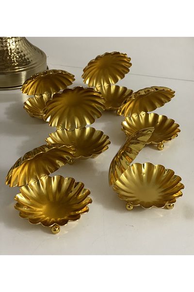 Elzem Decorative Gold Color Mussel Turkish Delight Holder 6 Pieces Dragee Coffee and Oyster Presentation Bowl
