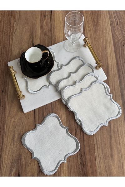 NURHAN HOME COLLECTION 6 Wide Wrapped Embroidered Coffee Cocktail Serving Napkins