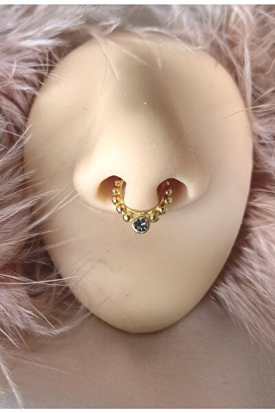 Bylin 925 Ayar Gümüş Tek Zirkon Taşlı Sahte Septum /fake Septum/fake Piercing...