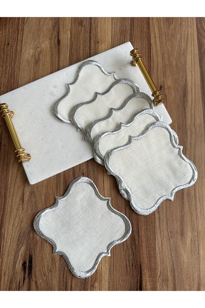 NURHAN HOME COLLECTION 6 Wide Wrapped Embroidered Coffee Cocktail Serving Napkins
