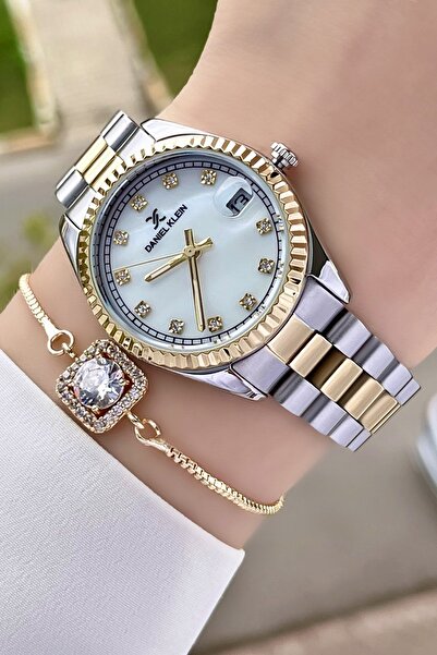 Daniel Klein Marka Gold Gümüş Renk Takvimli Kadın Kol Saati Bileklik