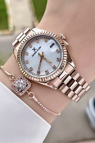 Daniel Klein Brand Rose Color Calendar Women's Wristwatch