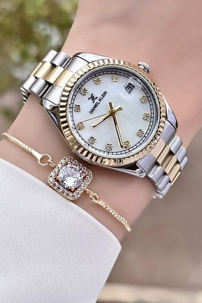 Daniel Klein Marka Gold Gümüş Renk Takvimli Kadın Kol Saati Bileklik