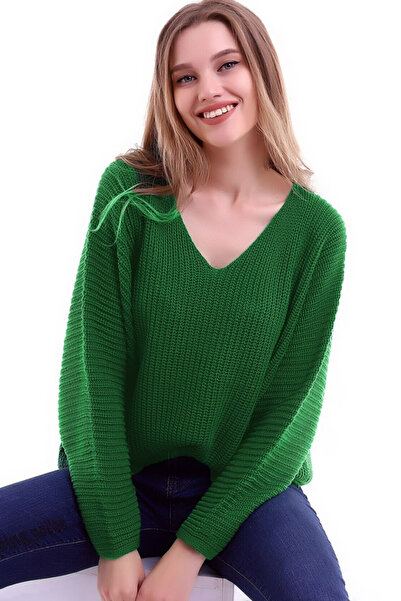 CoolLook Pulover cu mâneci lungi tip liliac, cu decolteu în V, cu formă lejer...