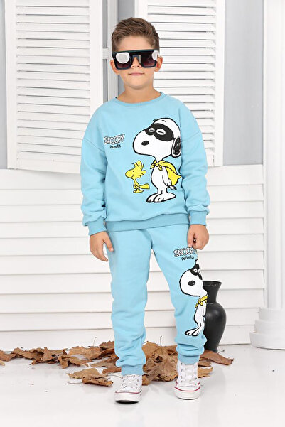 My Kids Wear طقم علوي بطبعة سنوبي وياقة دائرية باللون الأزرق