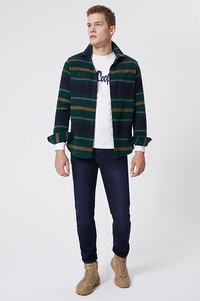 Lee Cooper Ανδρικό υφαντό U. Πουκάμισο Cıtymap Πράσινο-κίτρινο ριγέ