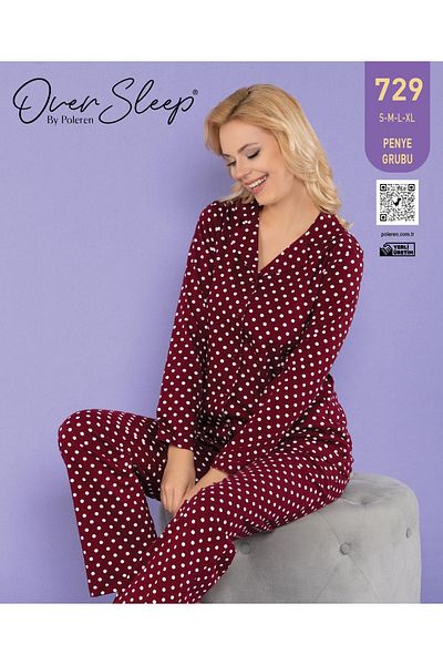 Over Sleep by Poleren Long Sleeve Shirt Collar Cotton Women's Pajamas Set