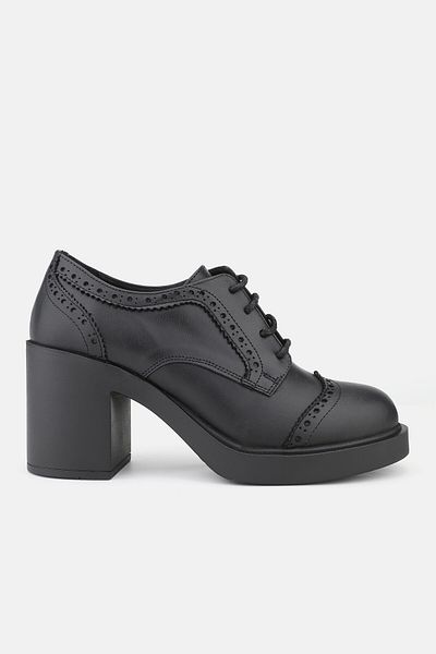 TUNAELLİ PANTOFI OXFORD DE DAMA NEGRI DIN PIELE NATURALA