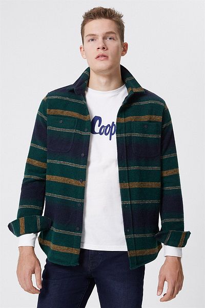 Lee Cooper Ανδρικό υφαντό U. Πουκάμισο Cıtymap Πράσινο-κίτρινο ριγέ