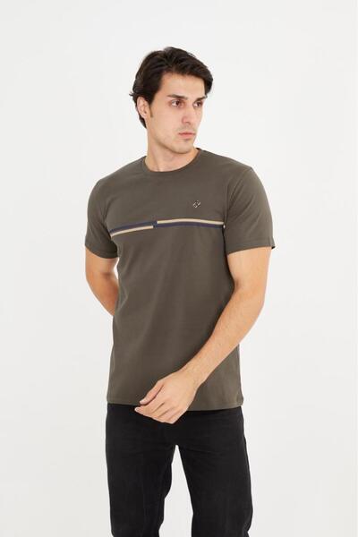 Rey Polo Crew Neck Stripe Detailed Basic T-Shirt