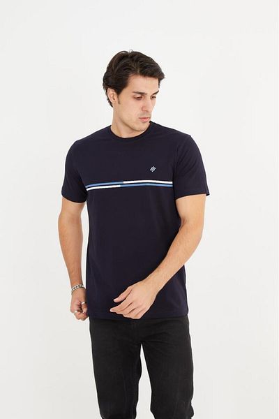 Rey Polo Crew Neck Stripe Detailed Basic T-Shirt