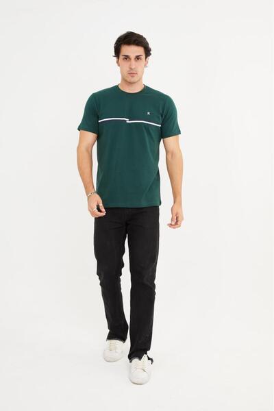 Rey Polo Crew Neck Stripe Detailed Basic T-Shirt