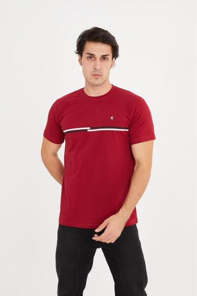 Rey Polo Crew Neck Stripe Detailed Basic T-Shirt
