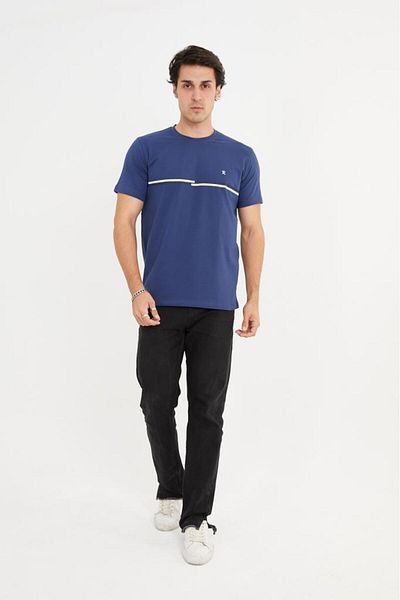 Rey Polo Crew Neck Stripe Detailed Basic T-Shirt