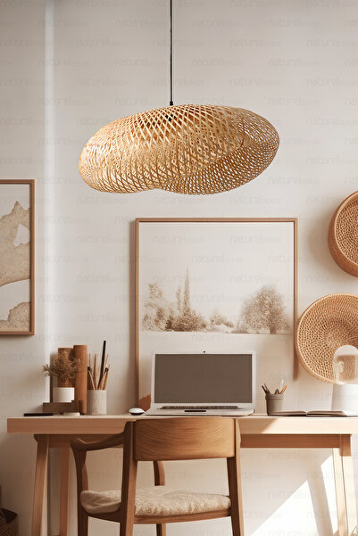Naturel Home Bambu Elips Sarkıt Avize Lamba 80cm - Iskandinav, Modern, Bohem, Rattan Aydınlatma