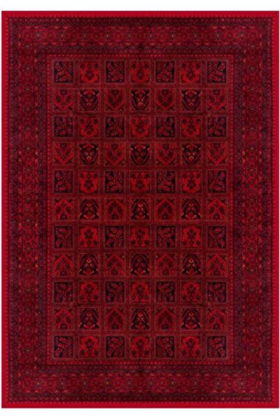 Çam Halı Gloria Td720 Bordo Afgan Desen Dokuma Saçaklı Kilim