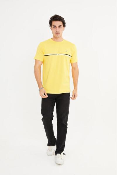 Rey Polo Crew Neck Stripe Detailed Basic T-Shirt