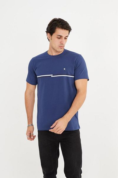 Rey Polo Crew Neck Stripe Detailed Basic T-Shirt