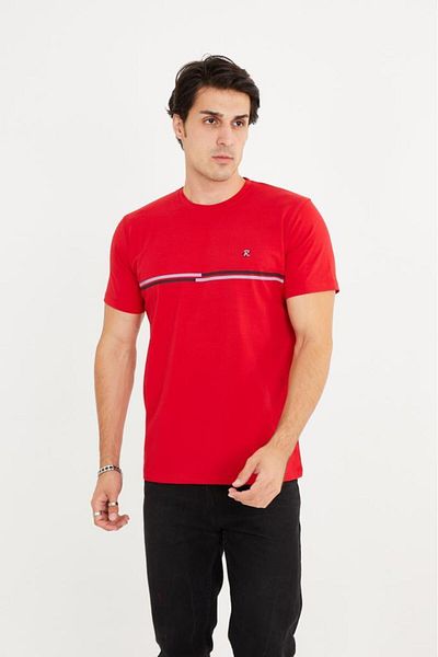 Rey Polo Crew Neck Stripe Detailed Basic T-Shirt