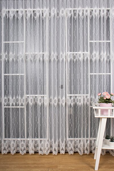 WİNSEV Ayna Brode Nakış Işlemeli Tül Perde (1/2.5 Normal Pile) EKRU