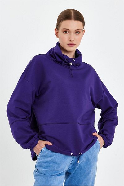 VENA Norah Collar Detailed Sweatshirt - Purple
