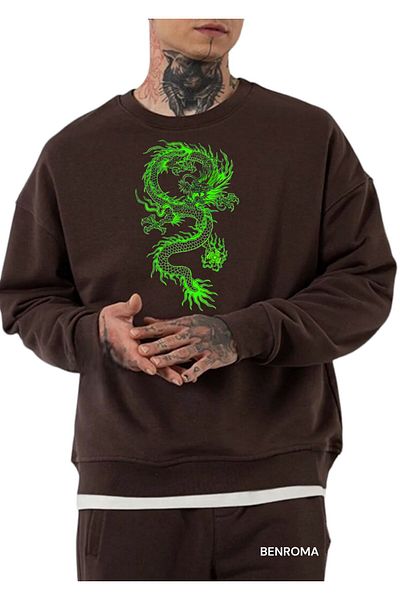 BENROMA Unisex Dragon Printed Crew Neck Sweat