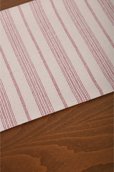 KAMİZ Organic Washed Plum Striped Linen Runner 40x150 Cm