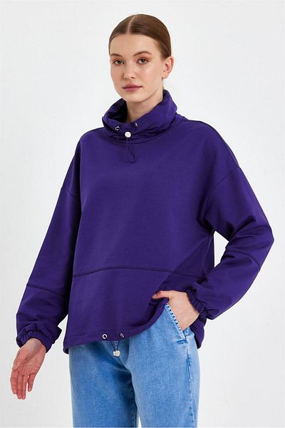 VENA Norah Collar Detailed Sweatshirt - Purple
