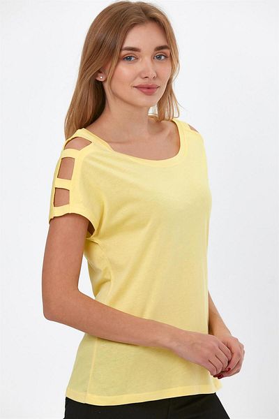 VENA Tricou Elsa cu gât turnat cu detaliu pe umeri (modal) - galben
