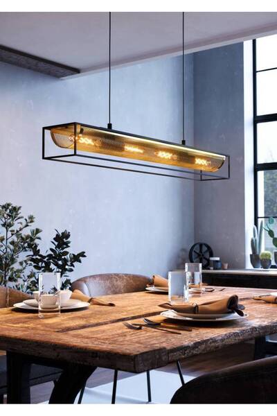 Eglo 43788 "NOHALES" 150 Cm Yüksekliğinde Çelik Siyah, Pirinç Sarkıt Avize