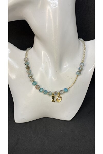 Porsuk Alternatif قلادة نسائية مصنوعة يدويًا من الخرز الزجاجي مع جهاز نحاسي