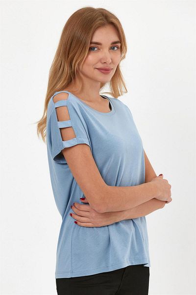 VENA Tricou Elsa Crew Neck cu detaliu pe umeri (modal) - albastru cer